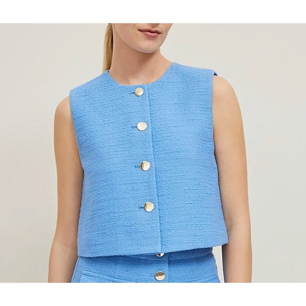 Ann Taylor Womens Tweed Crop Vest in Maritime Blue Size 0 Old Money Office